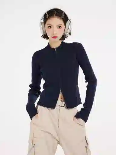 苏九儿 拉链设计感修身长袖针织衫 女款