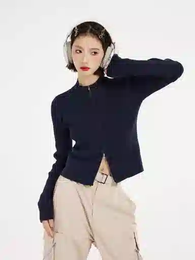 苏九儿 拉链设计感修身长袖针织衫 女款