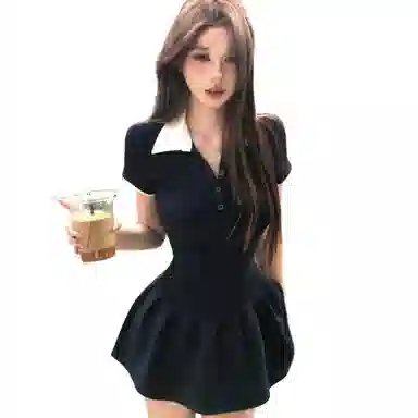 苏九儿 纯欲假两件夏季高腰修身短袖连衣裙 女款