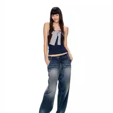 苏九儿 复古露背条纹绑带拼接设计感抹胸 女款