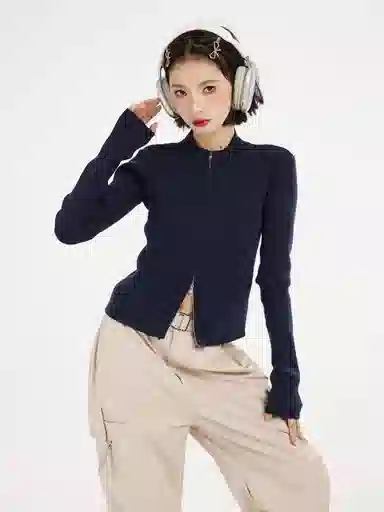 苏九儿 拉链设计感修身长袖针织衫 女款