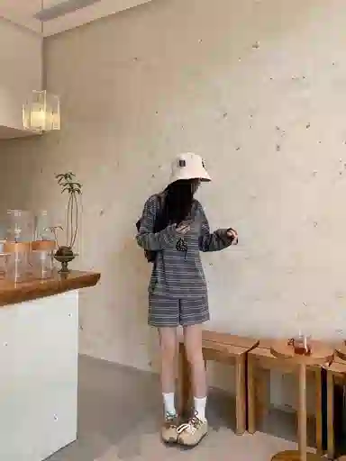 苏九儿 慵懒复古条纹宽松百搭休闲套装 女款