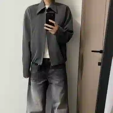 悍戈 美式复古潮流短款哈灵顿春秋外套 粗斜纹肌理感水墨画内衬 宽松百搭垂感透气夹克 男女同款
