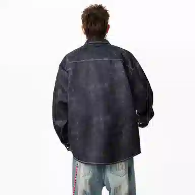 虫小绿 大码宽松扎热印花休闲长袖衬衫 男女同款