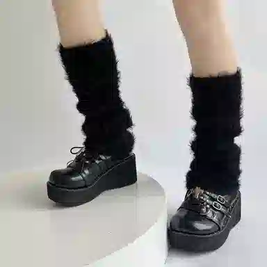 水中花 纯色毛绒保暖针织堆堆袜学院风甜酷百搭透气中筒袜 女款