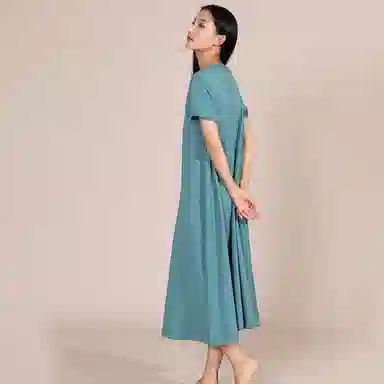 莫代尔 长绒纯棉圆领宽松纯色短袖连衣裙 女款