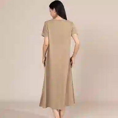 莫代尔 长绒纯棉圆领宽松纯色短袖连衣裙 女款