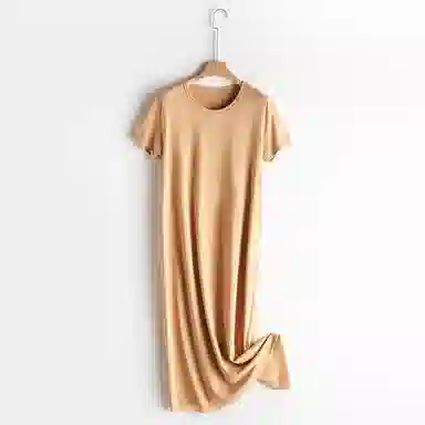 莫代尔 长绒纯棉圆领宽松纯色短袖连衣裙 女款
