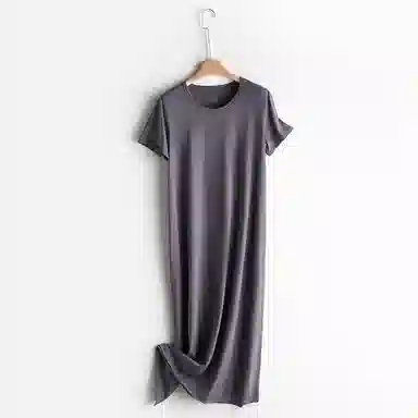 莫代尔 长绒纯棉圆领宽松纯色短袖连衣裙 女款