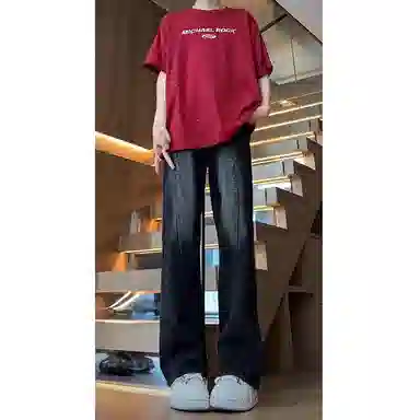 悍戈 美式潮牌设计感修身窄版多款式拼接微喇牛仔裤 男女同款