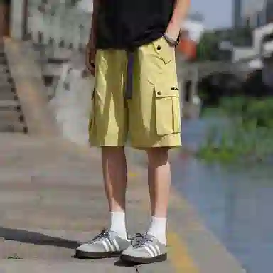 赛琪 美式高街复古潮流时尚机能多功能字母纯色抽绳系带百搭休闲舒适宽松日常通勤运动工装短裤 男女同款