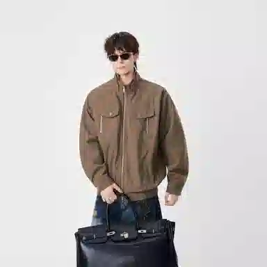 假日伯爵 美式复古高街痞帅机能风工装外套男潮牌高级感多口袋立领小众袖口褶皱设计感潮流宽松休闲夹克 男女同款