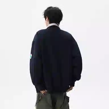 假日伯爵 秋冬季长袖男装痞帅气质贴纸印花小众设计学生流行简约慵懒文艺宽松休闲外套夹克 男女同款