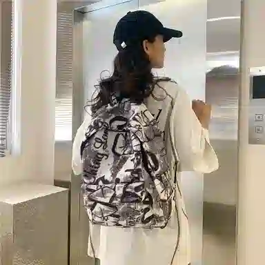 米囹 小清新书包 国潮涂鸦 双肩包 大号 灰色
