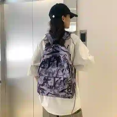 米囹 小清新书包 国潮涂鸦 双肩包 大号 灰色