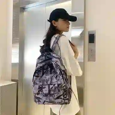 米囹 小清新书包 国潮涂鸦 双肩包 大号 灰色