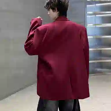 韩系轻熟风自带垫肩双层假两件潮流百搭西服外套西装 男女同款