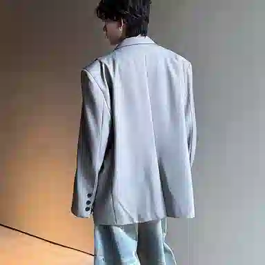 韩系轻熟风自带垫肩双层假两件潮流百搭西服外套西装 男女同款