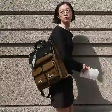 大犬乌马 复古通勤百搭 超纤皮 双肩包 大号 女款 黑棕色