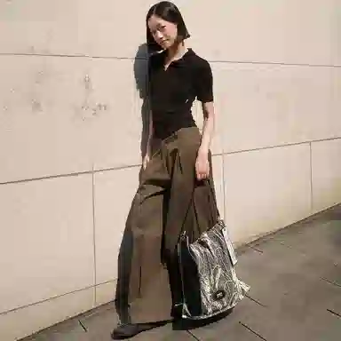 大犬乌马 大容量百搭通勤 织物 水桶包单肩包 大号 女款 提花黑