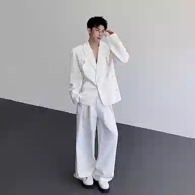 小众珍珠链条设计纯色慵懒风百搭少年感长袖西装 男女同款