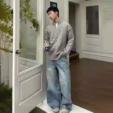 悍戈 融合多种风格的重磅小众高级感立领半拉链长袖内搭针织衫 男女同款