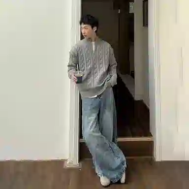 悍戈 融合多种风格的重磅小众高级感立领半拉链长袖内搭针织衫 男女同款