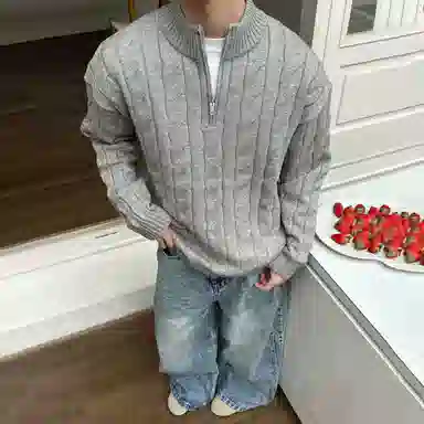 悍戈 融合多种风格的重磅小众高级感立领半拉链长袖内搭针织衫 男女同款