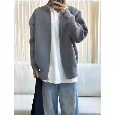 悍戈 美式复古秋季慵懒风正肩潮流百搭立领外套针织衫 男女同款