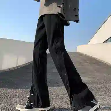 洞洞拐 美式复古高街纽扣简约废土风宽松百搭时尚牛仔裤 男女同款