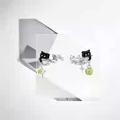 清脆小溪 黑猫青苹果星星小猫可爱精致高级感甜酷时尚个性通勤温柔百搭 合金 耳夹 男女同款情侣款