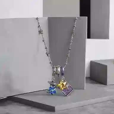 清脆小溪 魔术牌星环锁骨链  神秘皓月星星个性风 小众创意设计甜妹潮酷穿搭 合金 项链 女款