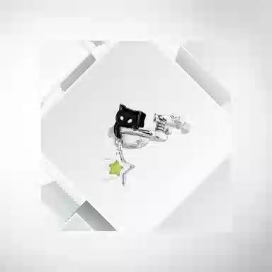 清脆小溪 黑猫青苹果星星小猫可爱精致高级感甜酷时尚个性通勤温柔百搭 合金 耳夹 男女同款情侣款