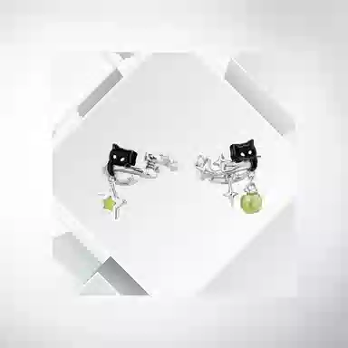 清脆小溪 黑猫青苹果星星小猫可爱精致高级感甜酷时尚个性通勤温柔百搭 合金 耳夹 男女同款情侣款