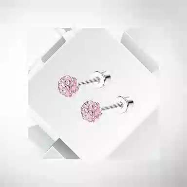 清脆小溪 爆闪粉钻华子耳饰 精致小巧设计独特个性温柔少女气质百搭日常养耳洞 钛钢 耳钉 女款