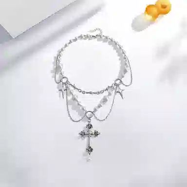 清脆小溪 轻奢 十字架锁骨链高级感搭配日常穿搭优雅气质创意#好运 合金 项链 女款