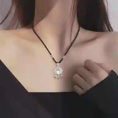 清脆小溪 新中式国风铃铛如意平安锁骨链时尚复古民族风气质优雅百搭#好运 合金 项链 男女同款情侣款