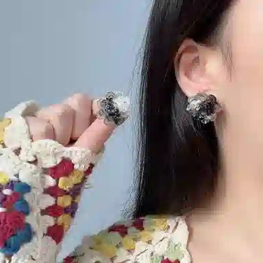 清脆小溪 中式 水墨花朵 古典优雅气质高级感冷淡风创意搭配 合金 耳环 女款