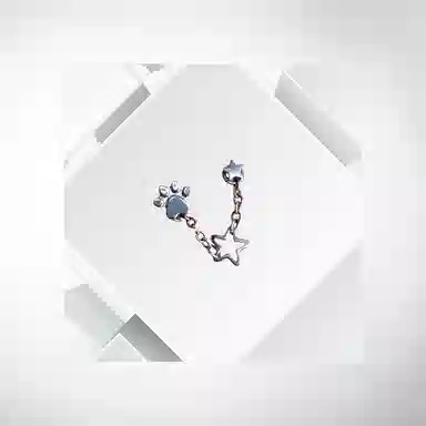 清脆小溪 神秘爪印 独特个性可爱猫爪镂空五角星链条双耳洞甜酷创意潮流精致简约高级感日常百搭 合金 耳钉 女款