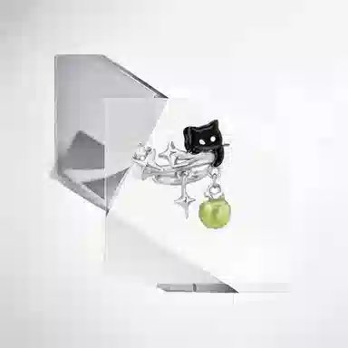 清脆小溪 黑猫青苹果星星小猫可爱精致高级感甜酷时尚个性通勤温柔百搭 合金 耳夹 男女同款情侣款