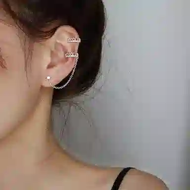 清脆小溪 时尚闪钻链条创意设计独特个性潮流长款一体式酷飒风高级感百搭 锆石 耳线 男女同款情侣款