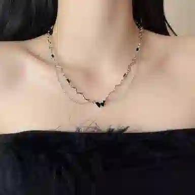 清脆小溪 双层叠戴暗黑辣妹甜酷风嘻哈蝴蝶小众设计感时尚潮流复古百搭#好运 合金 项链 女款