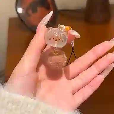 清脆小溪 可爱毛球小绒猫手机包包可爱萌趣创意卡通手机壳 树脂 挂件 男女同款情侣款