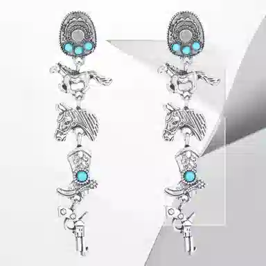 清脆小溪 欧美创意 西部牛仔耳饰帽子马头个性有趣设计小众潮流风 合金 耳环 女款