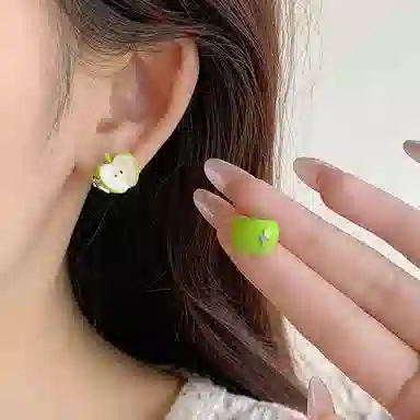 清脆小溪 星星苹果乐园小清新趣味可爱简约小众设计个性甜美风精致时尚潮流百搭 合金 耳钉 女款