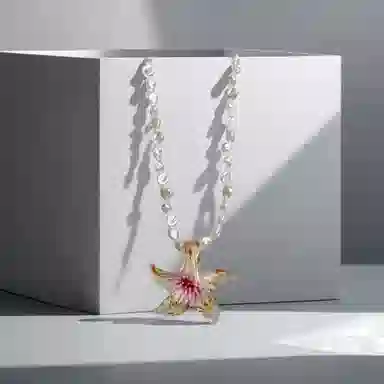 清脆小溪 夸张珍珠岛屿风时尚优雅大气 花卉海星锁骨链休闲沙滩风 树脂 项链 女款