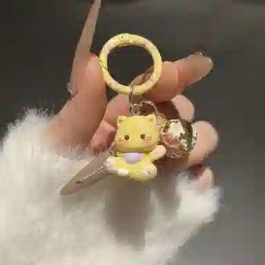 清脆小溪 可爱小猫 萌趣俏皮卡通独特创意小众设计简约个性钥匙扣学生书包少女包包配饰日常通勤 树脂 挂件 男女同款情侣款