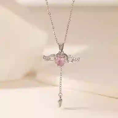 清脆小溪 丘比特之心浪漫天使粉色翅膀轻奢优雅气质精致小众设计高级感温柔风森系清新百搭 锆石 挂件 女款