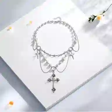 清脆小溪 轻奢 十字架锁骨链高级感搭配日常穿搭优雅气质创意#好运 合金 项链 女款