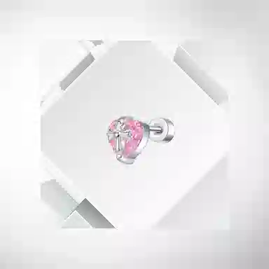 清脆小溪 粉钻爱心十字架森系小清新温柔甜美气质可爱少女日常通勤百搭#好运 钛钢 耳钉 女款